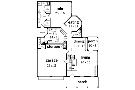 Floor Plan - Main Floor for Southern House Plan #45-195 - 3 bed, 2.5 bath