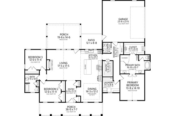 Floor Plan - Main Floor for Southern House Plan #406-9674 - 3 bed, 2.5 bath