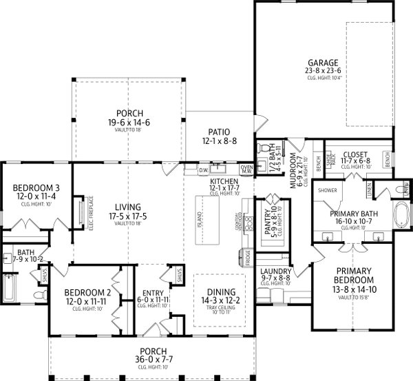 Architectural House Design - Floor Plan - Main Floor for Southern House Plan #406-9674 - 3 bed, 2.5 bath