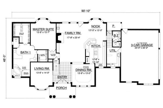 Floor Plan - Main Floor for European House Plan #40-400 - 4 bed, 3.5 bath