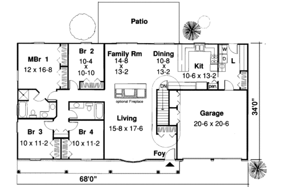 Floor Plan - Main Floor for Traditional House Plan #312-403 - 4 bed, 2 bath