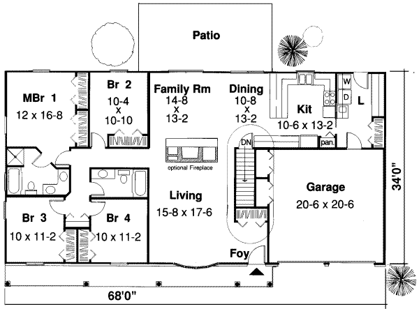 Traditional Style House Plan 4 Beds 2 Baths 1901 Sq/Ft
