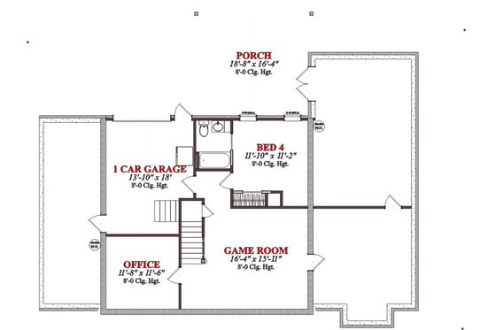 Floor Plan - Lower Floor for Colonial House Plan #63-290 - 4 bed, 3.5 bath