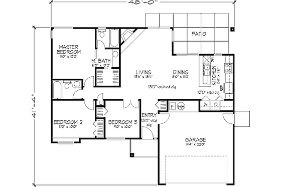 Floor Plan - Main Floor for Ranch House Plan #320-346 - 2 bed, 2 bath