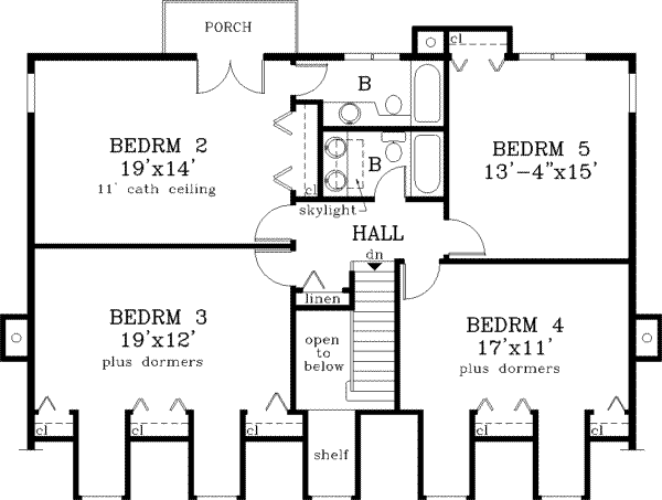Farmhouse Floor Plan - Upper Floor Plan #3-223