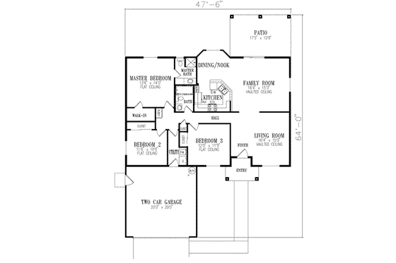Floor Plan - Main Floor for Mediterranean House Plan #1-281 - 3 bed, 2 bath