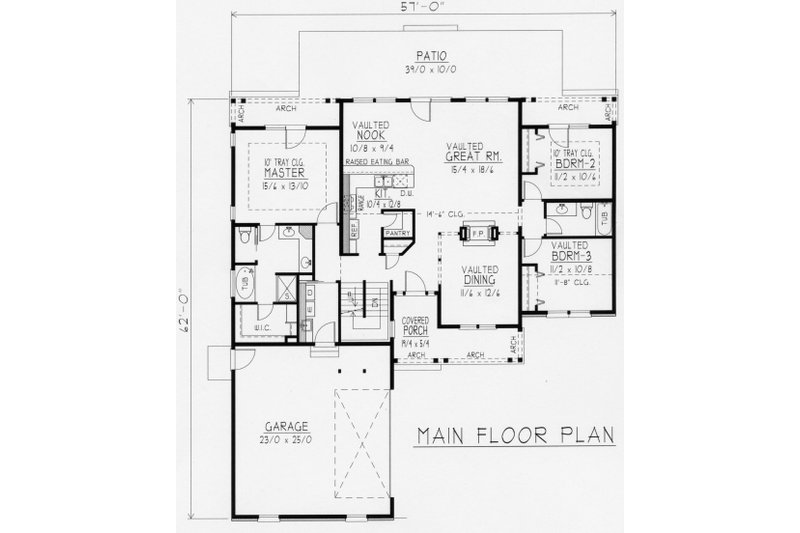 House Blueprint - Floor Plan - Main Floor for Country House Plan #112-163 - 3 bed, 2 bath