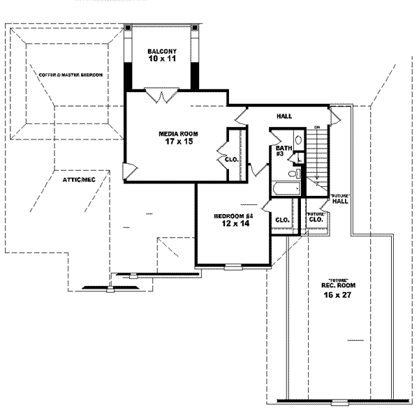 Floor Plan - Upper Floor for European House Plan #81-612 - 4 bed, 3 bath