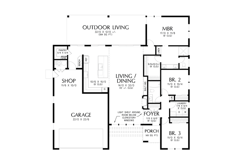 House Blueprint - Floor Plan - Main Floor for Contemporary House Plan #48-1203 - 3 bed, 2 bath