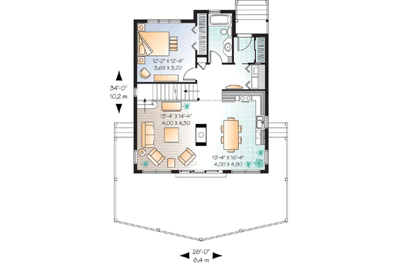 Floor Plan - Main Floor for Cottage House Plan #23-670 - 3 bed, 2 bath
