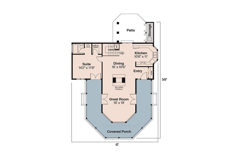 Home Plan - Floor Plan - Main Floor for Country House Plan #124-149 - 2 bed, 2 bath