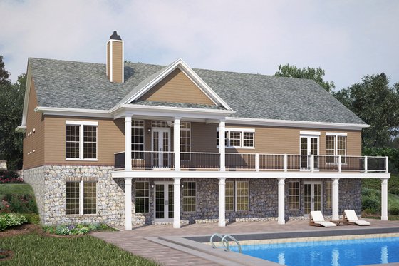 Exterior - Rear Elevation for European House Plan #119-427 - 3 bed, 2.5 bath