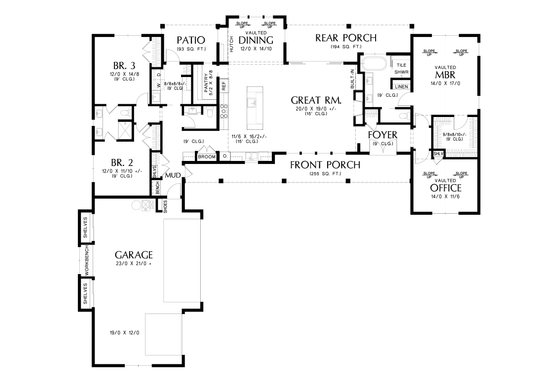 Floor Plan - Main Floor for Farmhouse House Plan #48-1120 - 3 bed, 2.5 bath