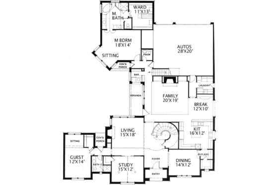 Floor Plan - Main Floor for European House Plan #141-115 - 5 bed, 4.5 bath