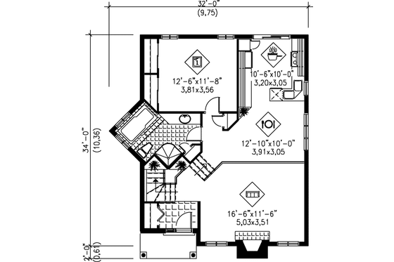 Floor Plan - Main Floor for Cottage House Plan #25-1193 - 1 bed, 1 bath