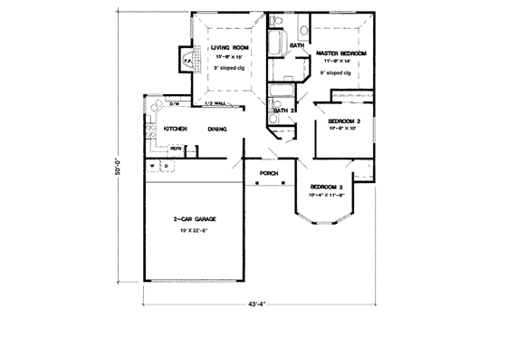 Floor Plan - Main Floor for Country House Plan #410-128 - 3 bed, 2 bath
