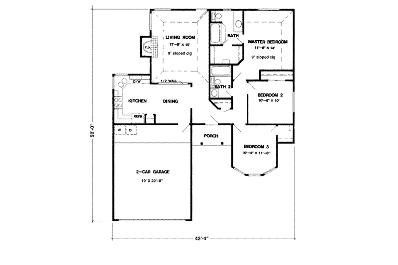Home Plan - Floor Plan - Main Floor for Country House Plan #410-128 - 3 bed, 2 bath