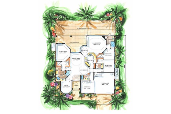 Floor Plan - Main Floor for Mediterranean House Plan #27-256 - 4 bed, 3 bath