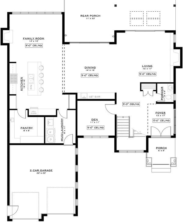 Architectural House Design - Farmhouse Floor Plan - Main Floor Plan #1101-37