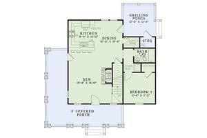 charming rustic cottage plan includes a front porch, 3 bedrooms and 2.5 bathrooms
