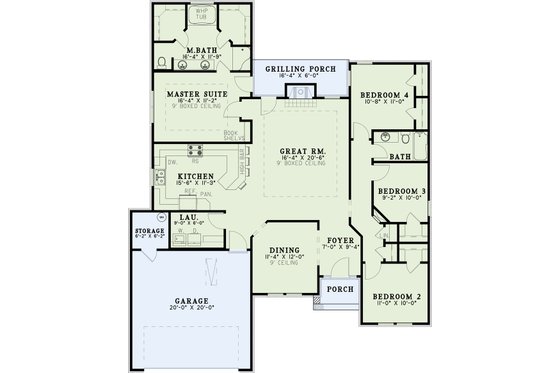 Floor Plan - Main Floor for Traditional House Plan #17-1148 - 4 bed, 2 bath