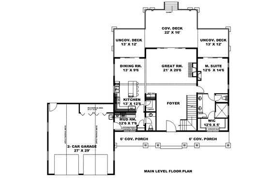Floor Plan - Main Floor for Craftsman House Plan #117-985 - 3 bed, 2.5 bath