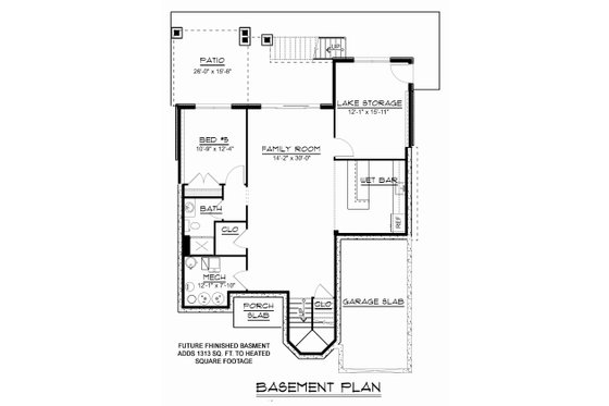 Floor Plan - Lower Floor for Craftsman House Plan #1064-13 - 5 bed, 2.5 bath