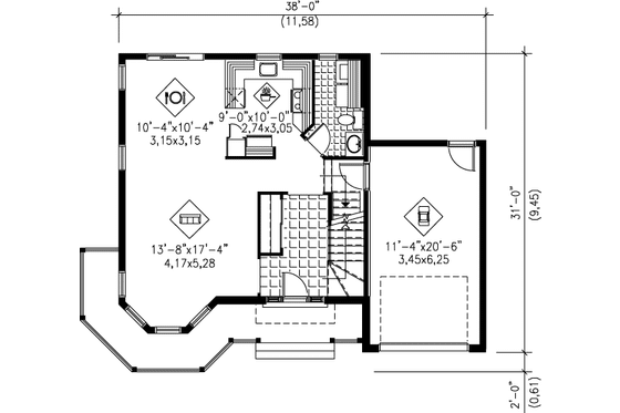 Floor Plan - Main Floor for Victorian House Plan #25-2170 - 3 bed, 1.5 bath
