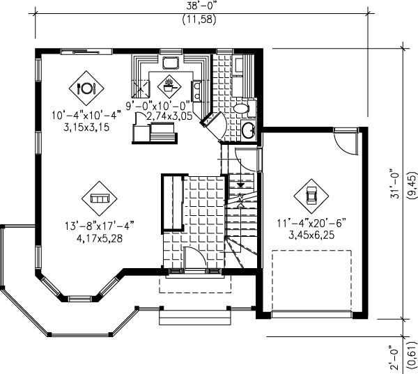 Architectural House Design - Victorian Floor Plan - Main Floor Plan #25-2170