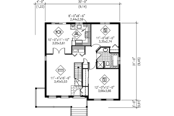 Floor Plan - Main Floor for Cottage House Plan #25-4138 - 2 bed, 1 bath