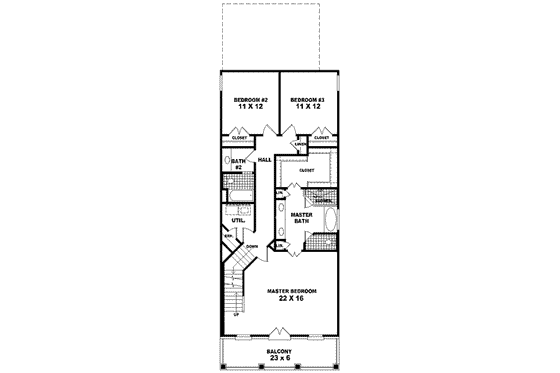 Floor Plan - Upper Floor for Southern House Plan #81-462 - 3 bed, 2.5 bath