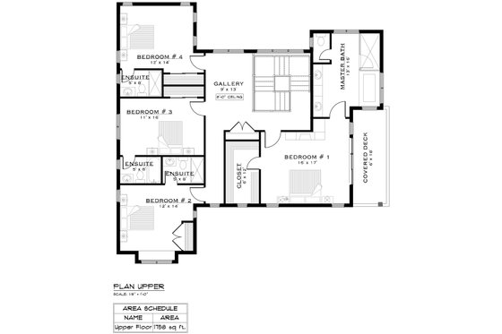 Floor Plan - Upper Floor for Farmhouse House Plan #1101-2 - 5 bed, 5.5 bath
