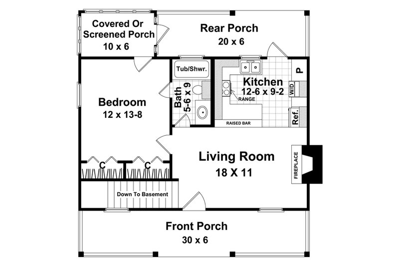Architectural House Design - Floor Plan - Main Floor 1 for Farmhouse House Plan #21-496 - 1 bed, 1 bath