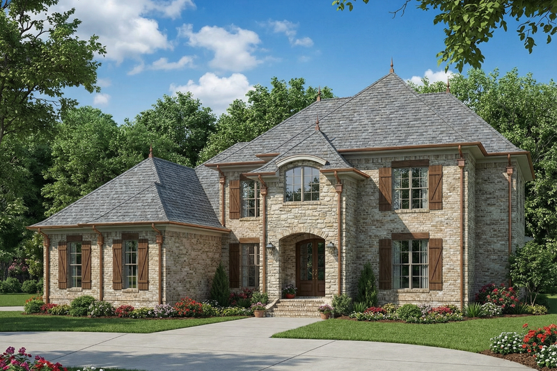 European Style House Plan - 5 Beds 4 Baths 3601 Sq/Ft Plan #17-2382 Exterior