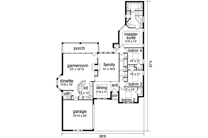 Home Plan - Floor Plan - Main Floor for Traditional House Plan #84-195 - 4 bed, 2 bath