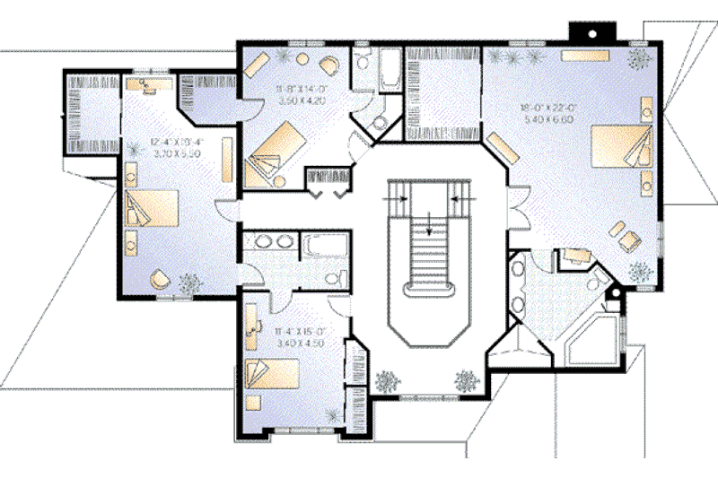 House Blueprint - Floor Plan - Upper Floor for European House Plan #23-344 - 4 bed, 3.5 bath