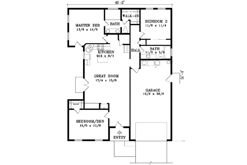 Architectural House Design - Floor Plan - Main Floor for Adobe / Southwestern House Plan #1-323 - 3 bed, 2 bath