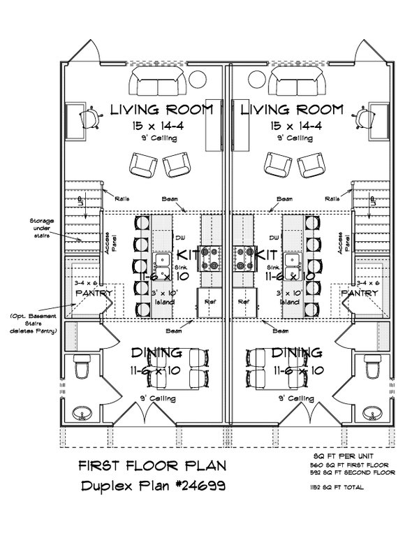 Home Plan - Floor Plan - Main Floor for Cottage House Plan #513-2491 - 2 bed, 2.5 bath