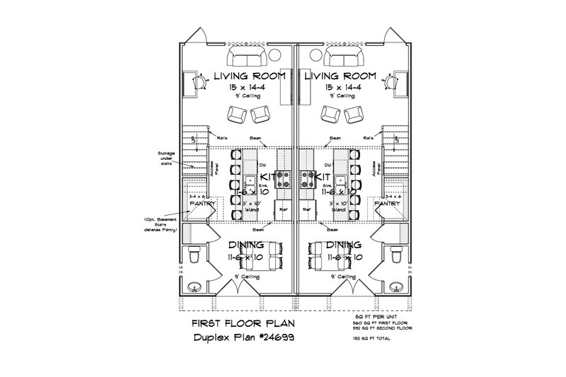 Home Plan - Floor Plan - Main Floor for Cottage House Plan #513-2491 - 2 bed, 2.5 bath