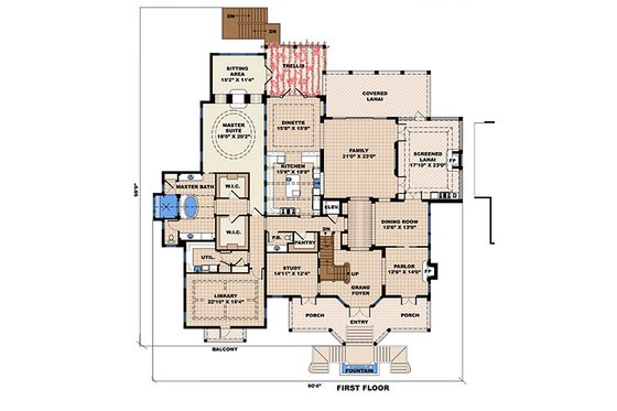 Floor Plan - Main Floor for Beach House Plan #27-480 - 4 bed, 4.5 bath