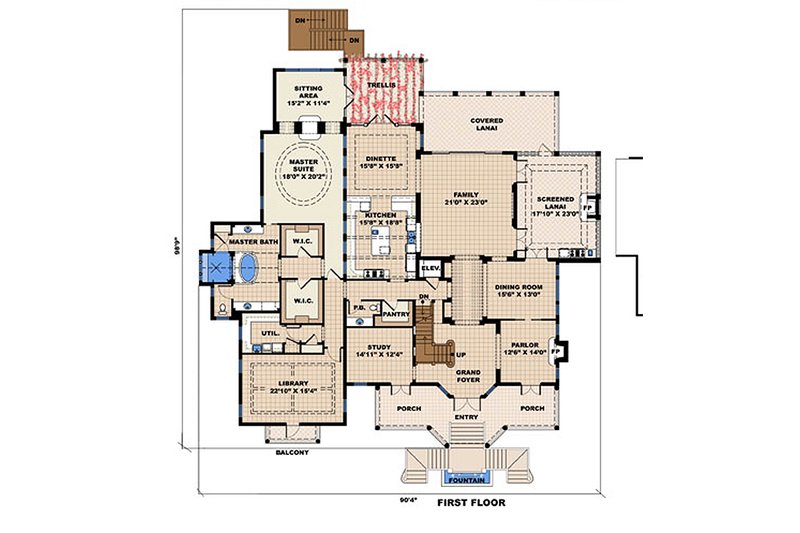 Home Plan - Floor Plan - Main Floor for Beach House Plan #27-480 - 4 bed, 4.5 bath