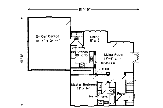 Floor Plan - Main Floor for Colonial House Plan #410-225 - 3 bed, 2 bath