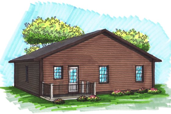 Exterior - Rear Elevation for Ranch House Plan #70-1016 - 2 bed, 1 bath