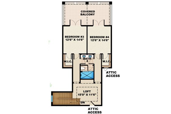 Floor Plan - Upper Floor for Mediterranean House Plan #27-429 - 4 bed, 4.5 bath