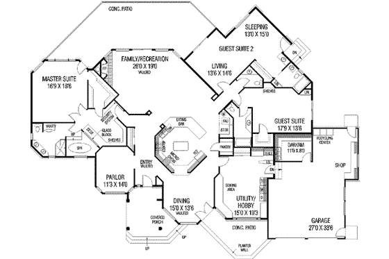 Floor Plan - Main Floor for Traditional House Plan #60-382 - 3 bed, 3.5 bath