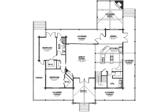 Floor Plan - Main Floor for Log House Plan #115-157 - 3 bed, 2 bath