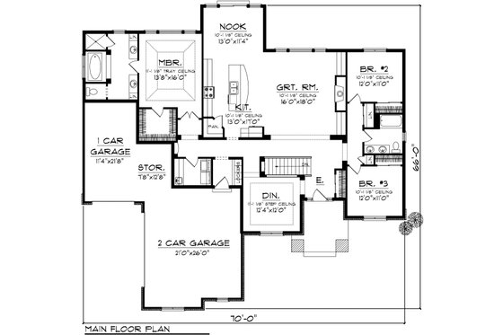 Floor Plan - Main Floor for Ranch House Plan #70-1120 - 3 bed, 2 bath