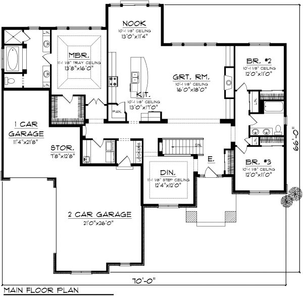 House Plan Design - Ranch Floor Plan - Main Floor Plan #70-1120