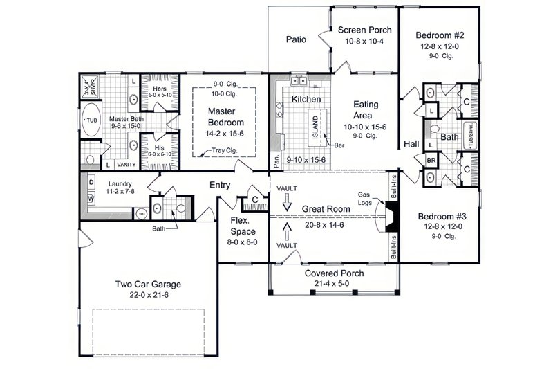 House Blueprint - Floor Plan - Main Floor for Country House Plan #21-642 - 3 bed, 2.5 bath