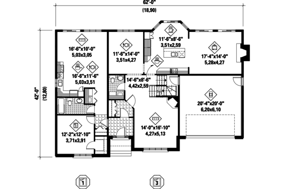 Floor Plan - Main Floor for Traditional House Plan #25-4610 - 4 bed, 3 bath